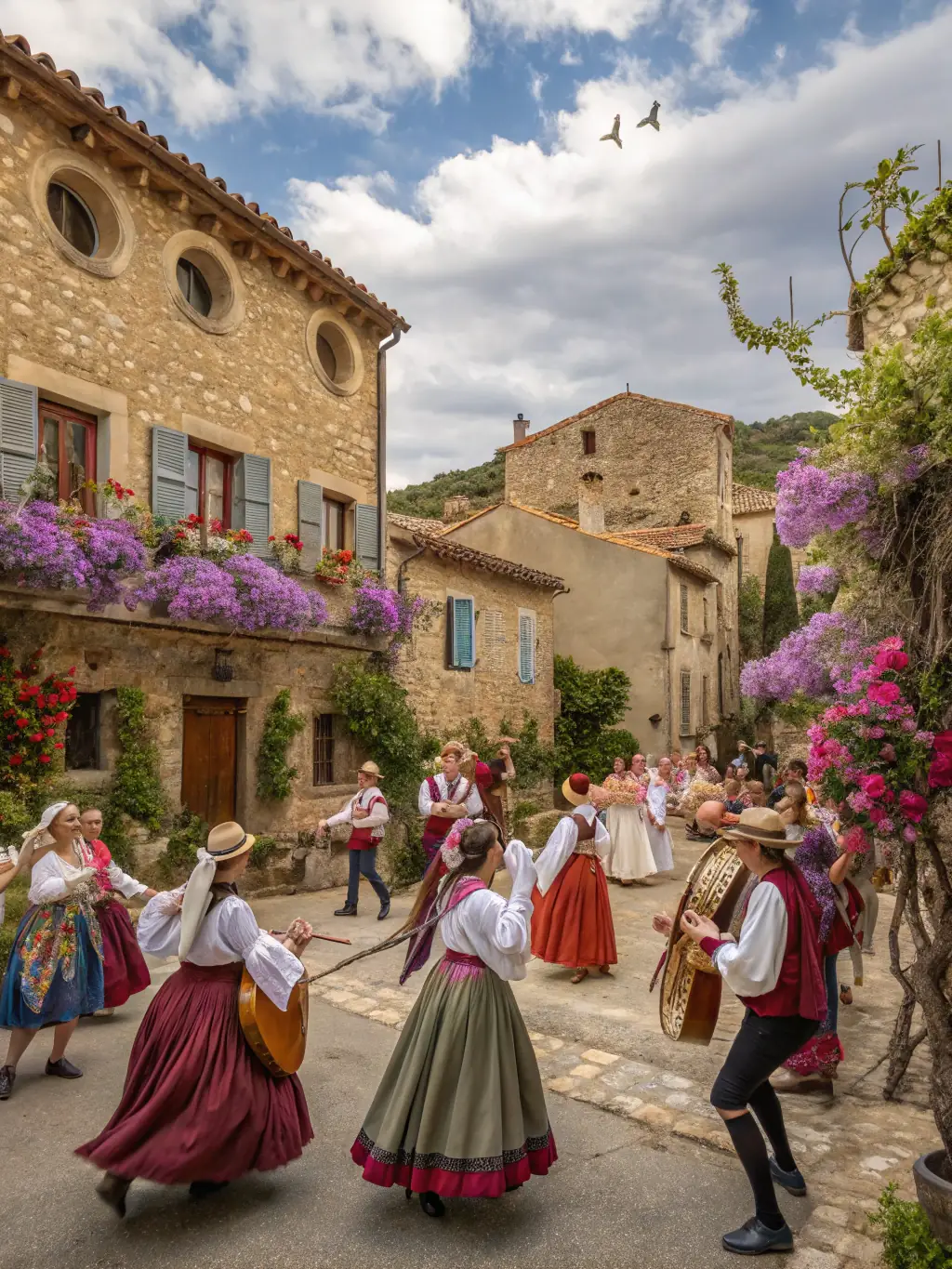 A photograph of a cultural event held at Château de Boussac, featuring traditional music, dance, or theatrical performances, showcasing the Château as a cultural hub.