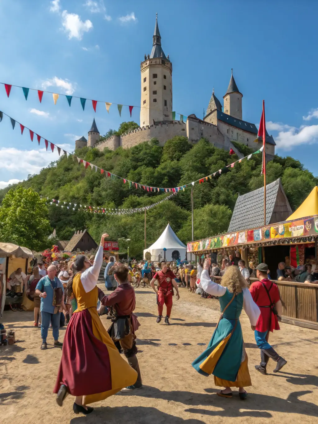A photograph of a cultural event taking place in the courtyard of the Château de Boussac, such as a medieval festival or concert.